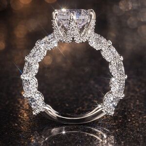 Queen Round Cut Halo Band Hidden Ethical Pave Wedding Band